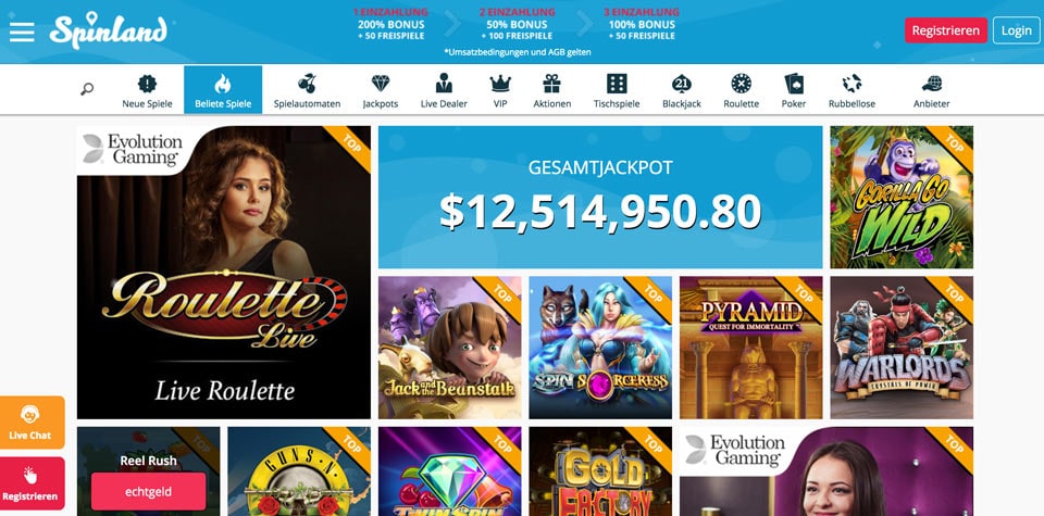 Spinland Casino Webseite